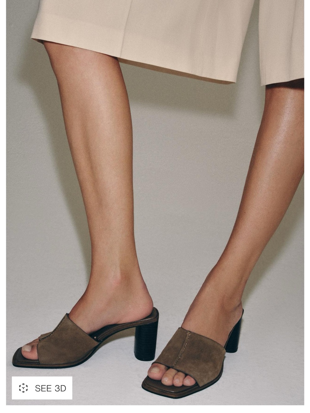 Suede Block Heel Mules in Olive Brown